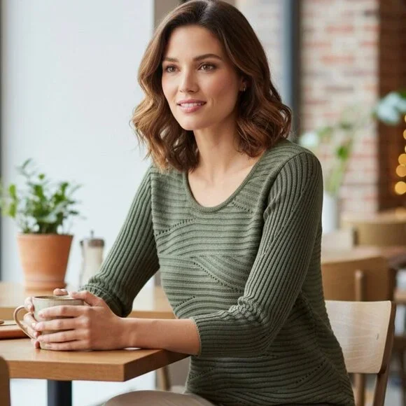 David Brooks Made in Japan Olive Textured Cotton Knit Sweater L Large - Picture 1 of 9